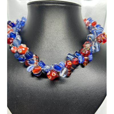 Rood blauwe kralen ketting