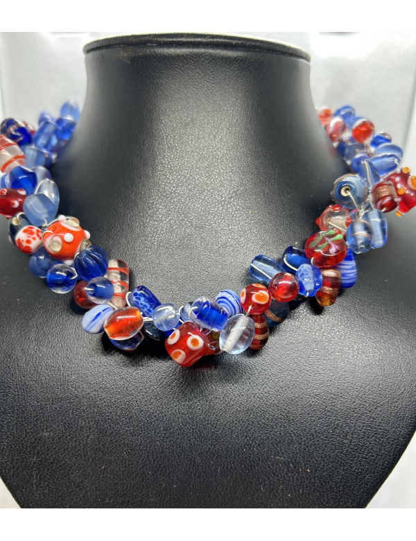 Rood blauwe kralen ketting